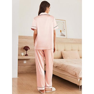 Ekouaer Pajamas Set Women Short Sleeve Sleepwear Soft Button Down Loungewear