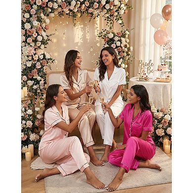 Ekouaer Pajamas Set Women Short Sleeve Sleepwear Soft Button Down Loungewear