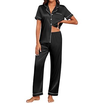 Ekouaer Pajamas Set Women Short Sleeve Sleepwear Soft Button Down Loungewear