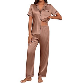 Ekouaer Pajamas Set Women Short Sleeve Sleepwear Soft Button Down Loungewear