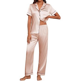 Ekouaer Pajamas Set Women Short Sleeve Sleepwear Soft Button Down Loungewear