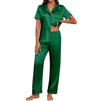 Ekouaer Pajamas Set Women Short Sleeve Sleepwear Soft Button Down Loungewear
