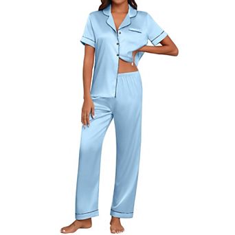 Ekouaer Pajamas Set Women Short Sleeve Sleepwear Soft Button Down Loungewear