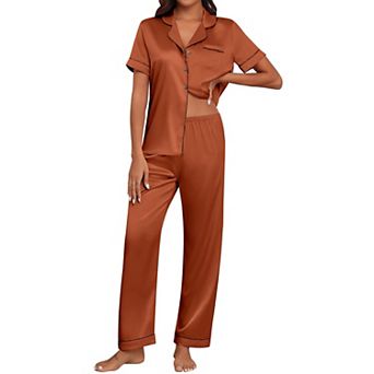 Ekouaer Pajamas Set Women Short Sleeve Sleepwear Soft Button Down Loungewear