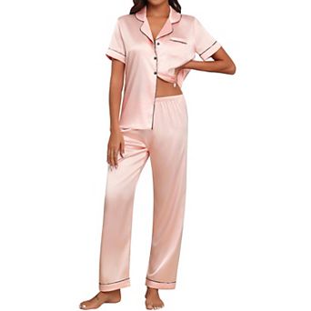 Ekouaer Pajamas Set Women Short Sleeve Sleepwear Soft Button Down Loungewear