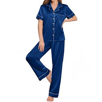 Ekouaer Pajamas Set Women Short Sleeve Sleepwear Soft Button Down Loungewear