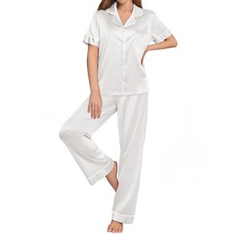 Ekouaer Pajamas Set Women Short Sleeve Sleepwear Soft Button Down Loungewear