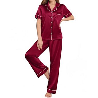Ekouaer Pajamas Set Women Short Sleeve Sleepwear Soft Button Down Loungewear