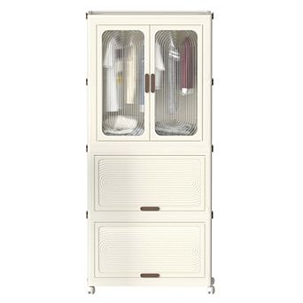 Portable Wardrobe Closet Storage Organizer,Clothes Dresser,Magnetic Doors with 4 Cubes Hanging Rod