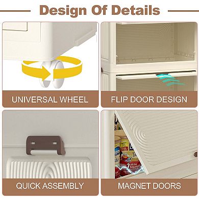 Portable Wardrobe Closet Storage Organizer,Clothes Dresser,Magnetic Doors with 4 Cubes Hanging Rod