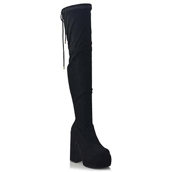 Over-the-Knee Stretch Platform Block Heel Boots
