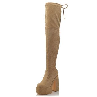 Over-the-Knee Stretch Platform Block Heel Boots