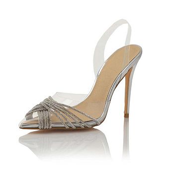 Clear Strap Rhinestone Knot Stiletto Heel Sandal