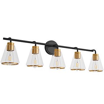 POWLIG 38.5" Modern Vanity Light, 5-Light Dimmable Bathroom Fixture with Clear Cone Glass Shades