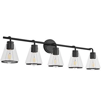 POWLIG 38.5" Modern Vanity Light, 5-Light Dimmable Bathroom Fixture with Clear Cone Glass Shades