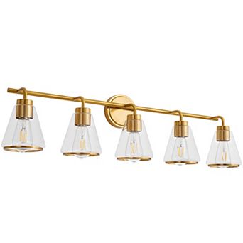 POWLIG 38.5" Modern Vanity Light, 5-Light Dimmable Bathroom Fixture with Clear Cone Glass Shades