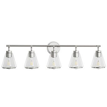 POWLIG 38.5" Modern Vanity Light, 5-Light Dimmable Bathroom Fixture with Clear Cone Glass Shades