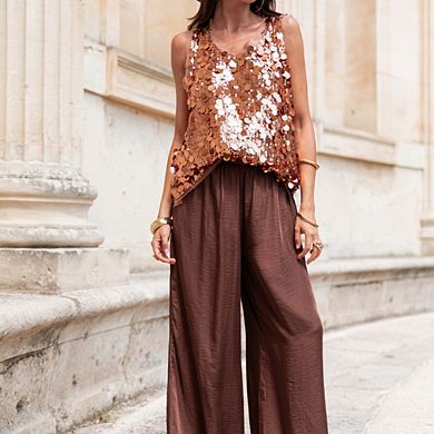 Women's Sequin Top Sleeveless Sparkly Tank Tops Vest