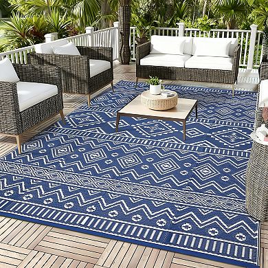 Boho Geometric Outdoor Rug for Patio &Deck Durable Waterproof Reversible Rug for Backyard Picnic