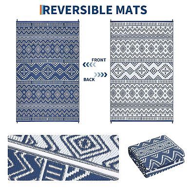 Boho Geometric Outdoor Rug for Patio &Deck Durable Waterproof Reversible Rug for Backyard Picnic