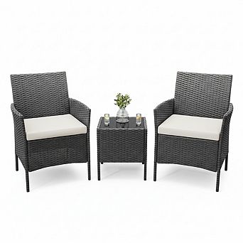 3 pc Outdoor Patio Bistro Set,PE Rattan Wicker Furniture, 2 Chairs & Coffee Table