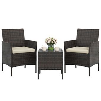 3 pc Outdoor Patio Bistro Set,PE Rattan Wicker Furniture, 2 Chairs & Coffee Table
