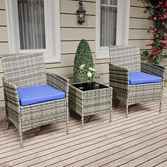 3 pc Outdoor Patio Bistro Set,PE Rattan Wicker Furniture, 2 Chairs & Coffee Table