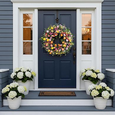 24 Inch Spring Wreath Artificial Tulip with Lights Butterflies Indoor Outdoor Decor