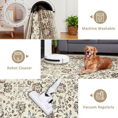 ANIXOL Washable Vintage Faux Wool Area Rug