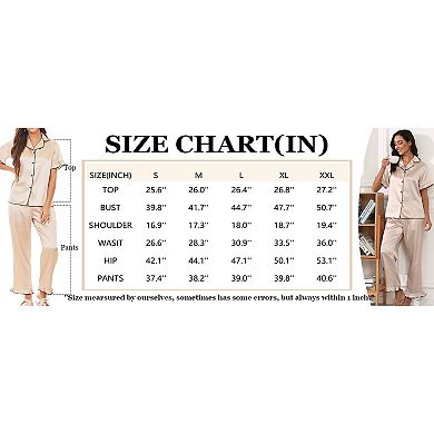 Ekouaer Silk Pajamas for Women Short Sleeve Pajamas Set with Ruffle 2 Pieces Button Down Tops