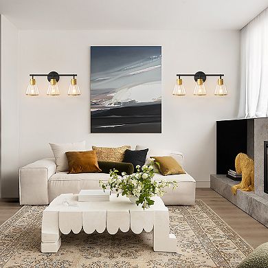 POWLIG 22" Modern Vanity Light, 3-Light Dimmable Bathroom Fixture with Clear Cone Glass Shades