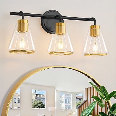 POWLIG 22" Modern Vanity Light, 3-Light Dimmable Bathroom Fixture with Clear Cone Glass Shades