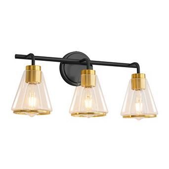 POWLIG 22" Modern Vanity Light, 3-Light Dimmable Bathroom Fixture with Clear Cone Glass Shades