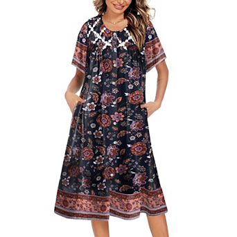 Ekouaer House Dress for Women Button Down Nightgown Short Sleeve Housecoat with pockets