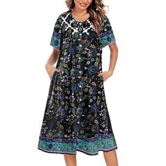 Ekouaer House Dress for Women Button Down Nightgown Short Sleeve Housecoat with pockets