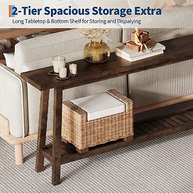 2-Tier Sofa Table Behind Couch for Hallway Entryway, 70.9" Narrow Console Table
