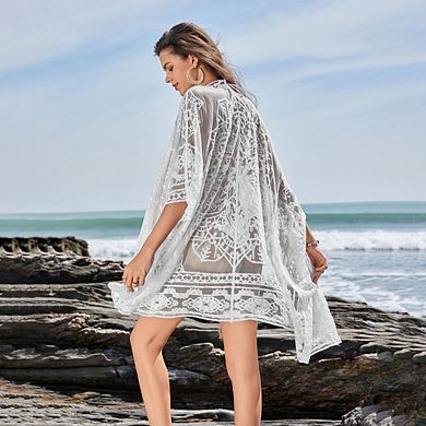 Women Elegant Lace Swimsuit Cardigans See Through Bathing Suit Coverup