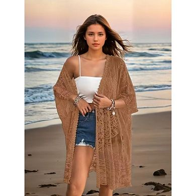 Women Elegant Lace Swimsuit Cardigans See Through Bathing Suit Coverup