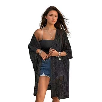 Women Elegant Lace Swimsuit Cardigans See Through Bathing Suit Coverup