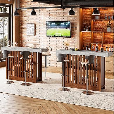 63" Bar Height Pub Table with 2-Tier Storage Shelves,Modern Counter Table for Dining Room, Bistro