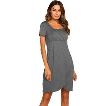 Ekouaer Nursing Nightgown 1 Maternity Nightgown Short Sleeve Nursing Gown Breasfeeding Sleepwear