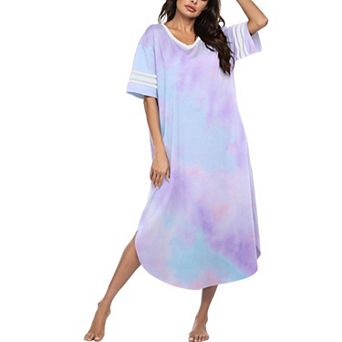 Ekouaer Long Nightgown, Womens V Neck Loungewear Oversized Sleepwear Loose Sleep Dress Floral