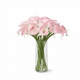 Realistic Artificial Calla Lilies with Glass Vase & Fake Water, 24 Stems, Wedding & Home Centerpiece