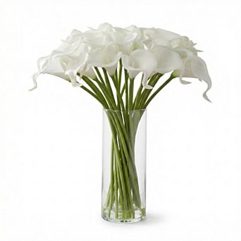 Realistic Artificial Calla Lilies with Glass Vase & Fake Water, 24 Stems, Wedding & Home Centerpiece