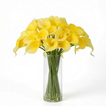 Realistic Artificial Calla Lilies with Glass Vase & Fake Water, 24 Stems, Wedding & Home Centerpiece