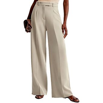 Women's High Waist Wide Leg Work Pants, Business Casual Office Trousers with Pockets