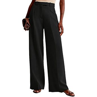 Women's High Waist Wide Leg Work Pants, Business Casual Office Trousers with Pockets