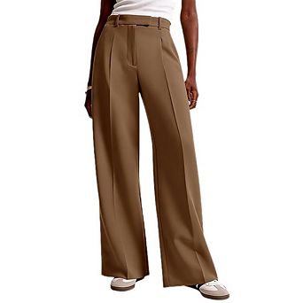Women's High Waist Wide Leg Work Pants, Business Casual Office Trousers with Pockets