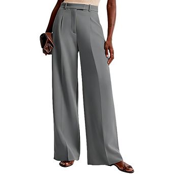 Women's High Waist Wide Leg Work Pants, Business Casual Office Trousers with Pockets
