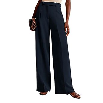 Women's High Waist Wide Leg Work Pants, Business Casual Office Trousers with Pockets